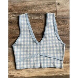 IRIS Women's Spring Plaid Crop Top Size Small Blue & White Rayon